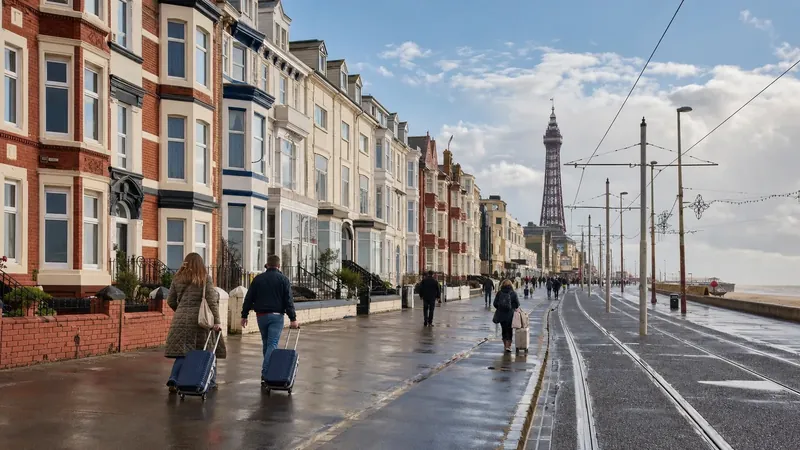 Blackpool hotels along the Promenade with the Tower in the distance